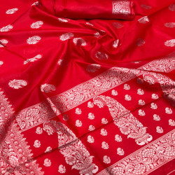 Traditional Banarasi Lichi Silk Saree with Rich Woven Border & Blouse Piece